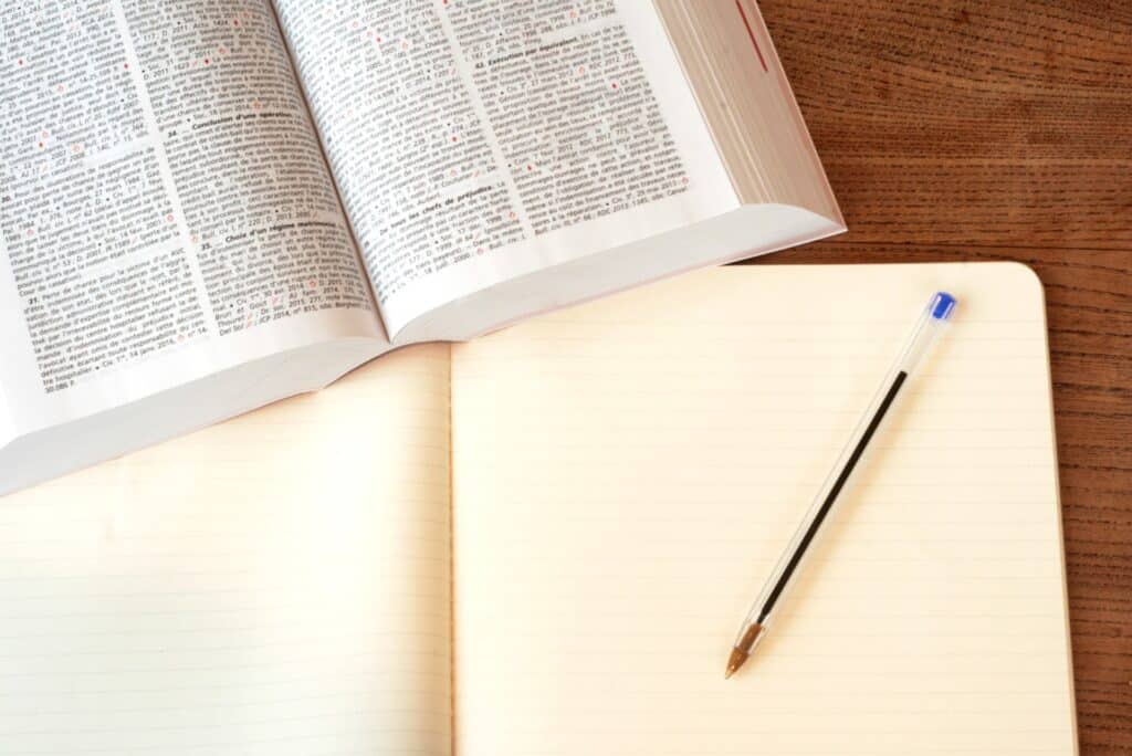 stock image: book, notepad and pen