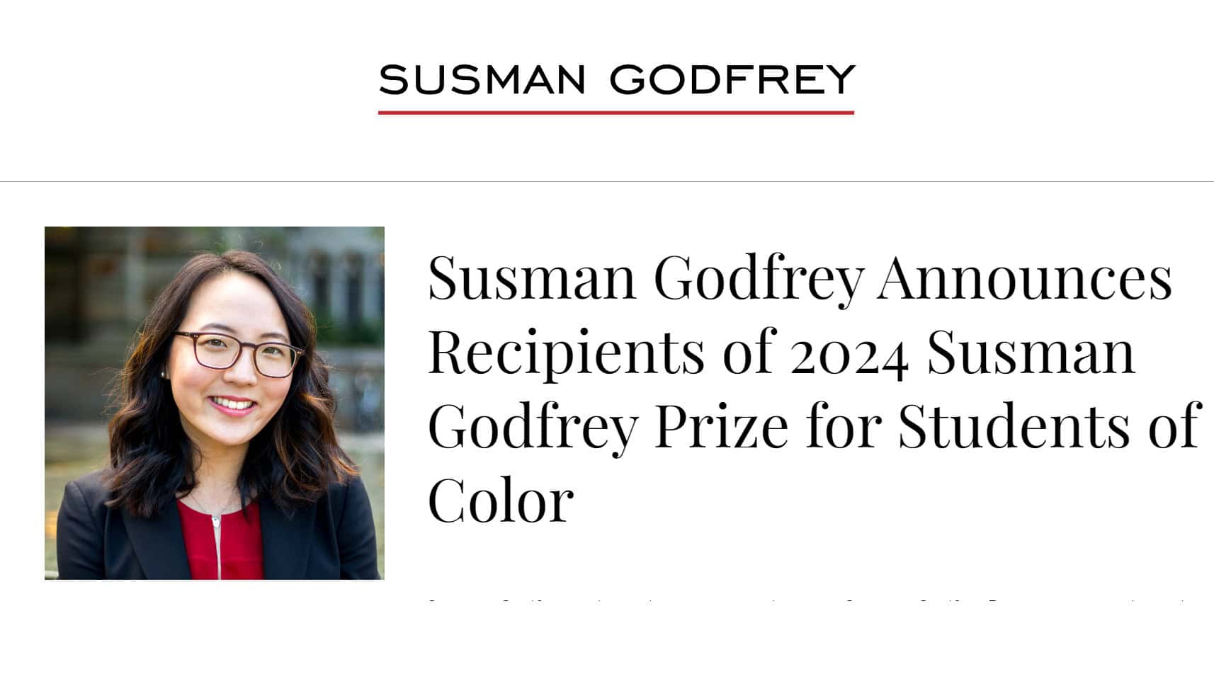 Rhode Center Student Fellow Kelsea Jeon Awarded the 2024 Susman Godfrey Prize